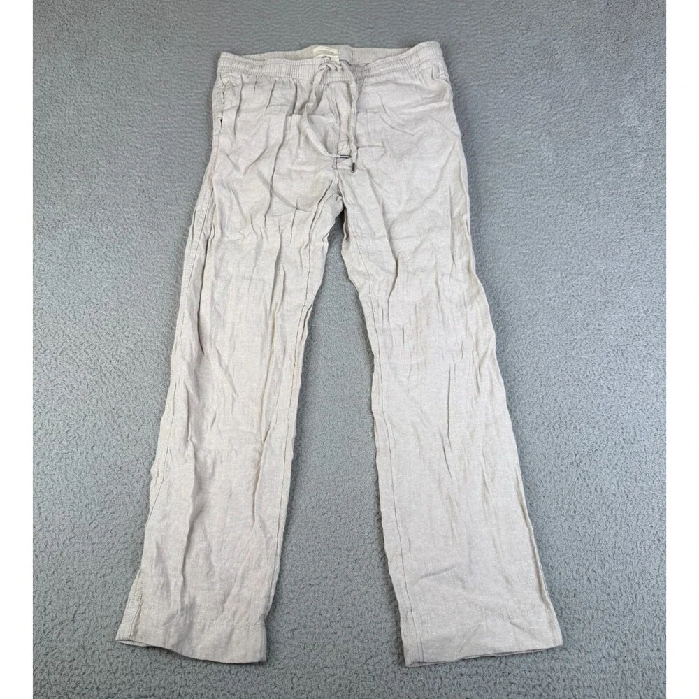 LINEN CHINO  Pants Mens M Beige Pull On Casual Beachy Resort Coastal Panama Jack
